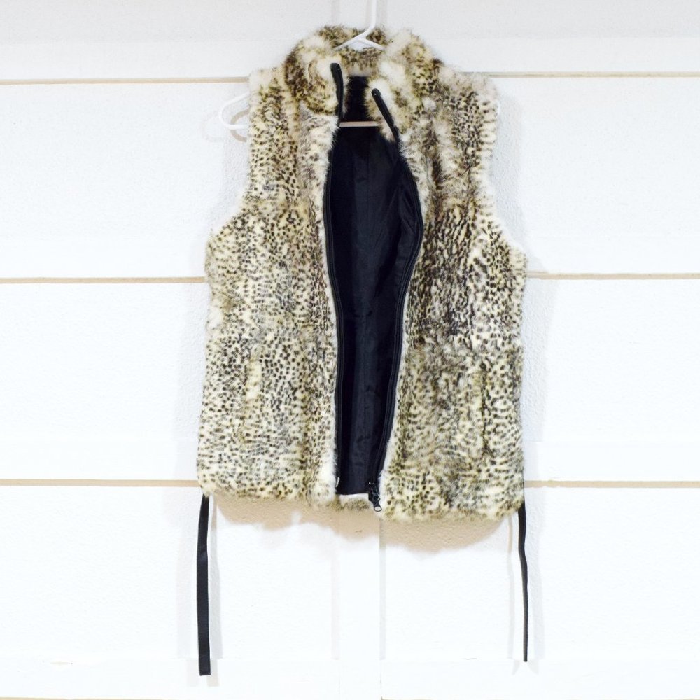 EXPRESS Vintage Genuine Rabbit Fur Vest with Leather Belt | Size M - Picture 2 of 7